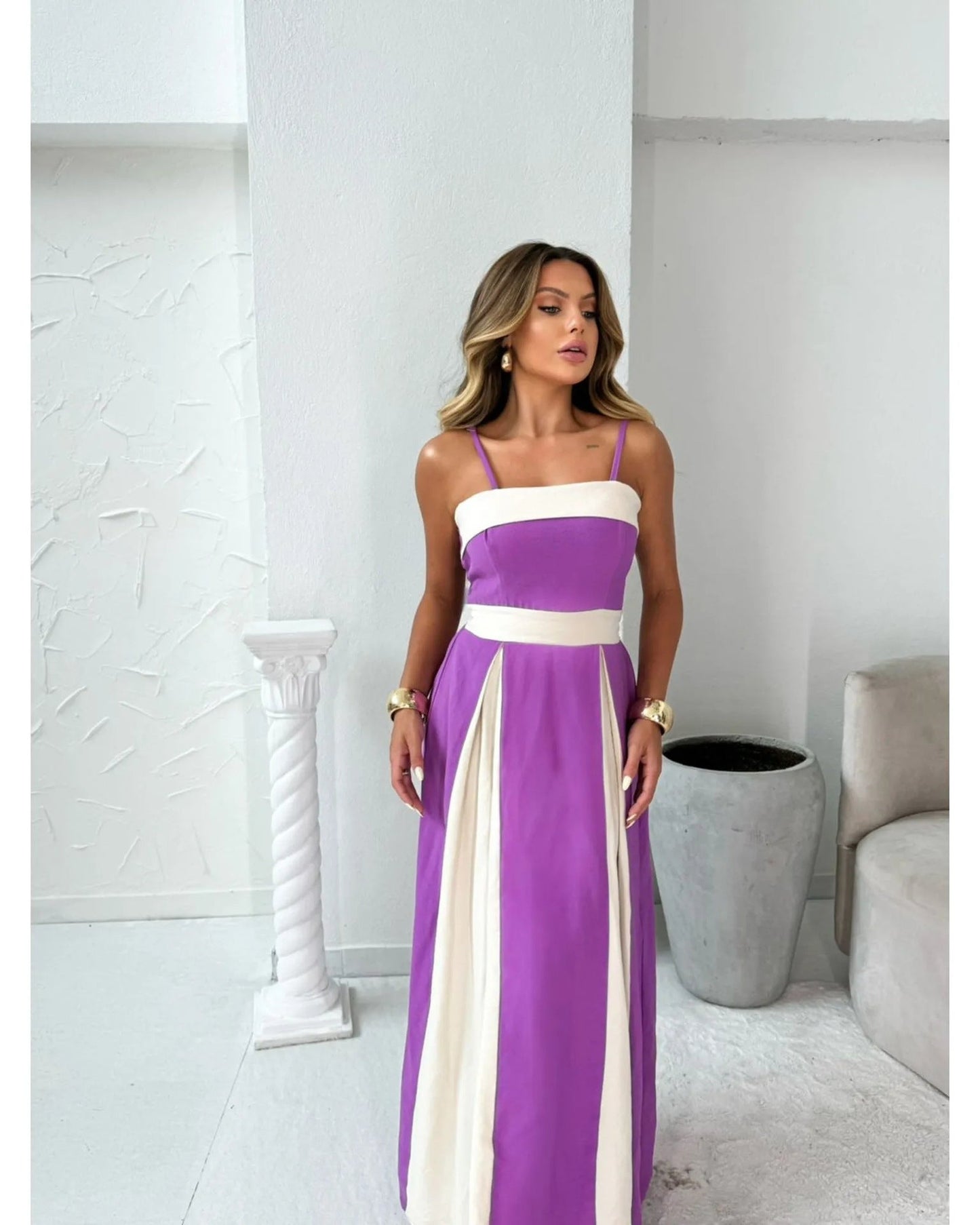 Women’s Maxi Dress – Satin Feel – Strappy – High Waist – Elegant Formal Fit