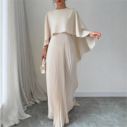 Women’s Maxi Dress – High Neck – Batwing Sleeves – Pleated Skirt – Flowing Fit