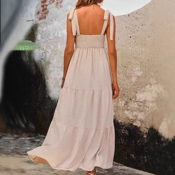 Women’s A-Line Dress – Lightweight Cotton – Tiered Midi – Adjustable Straps – Sleeveless