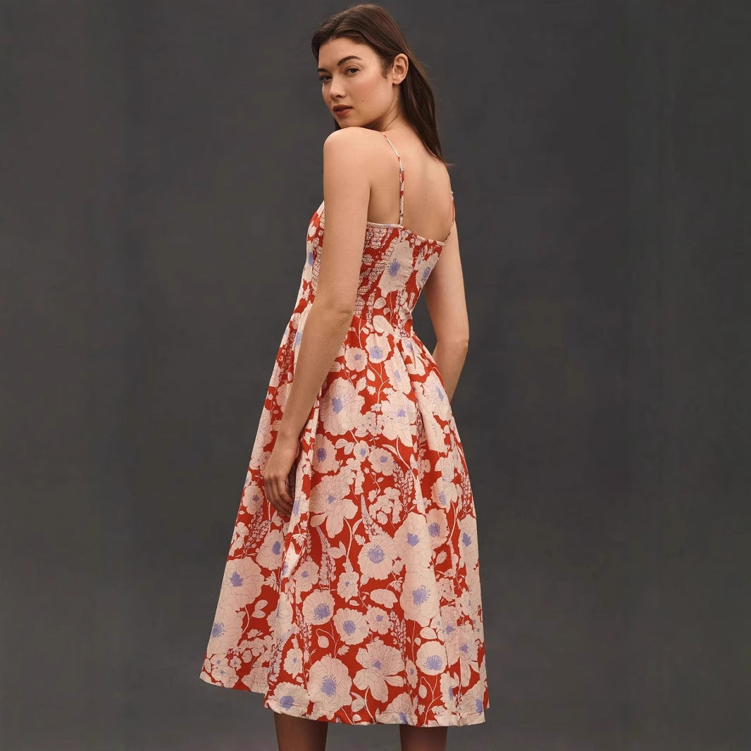Women’s Maxi Dress – Floral Print – Halter Neck – A-Line Fit – Cotton Blend Fabric