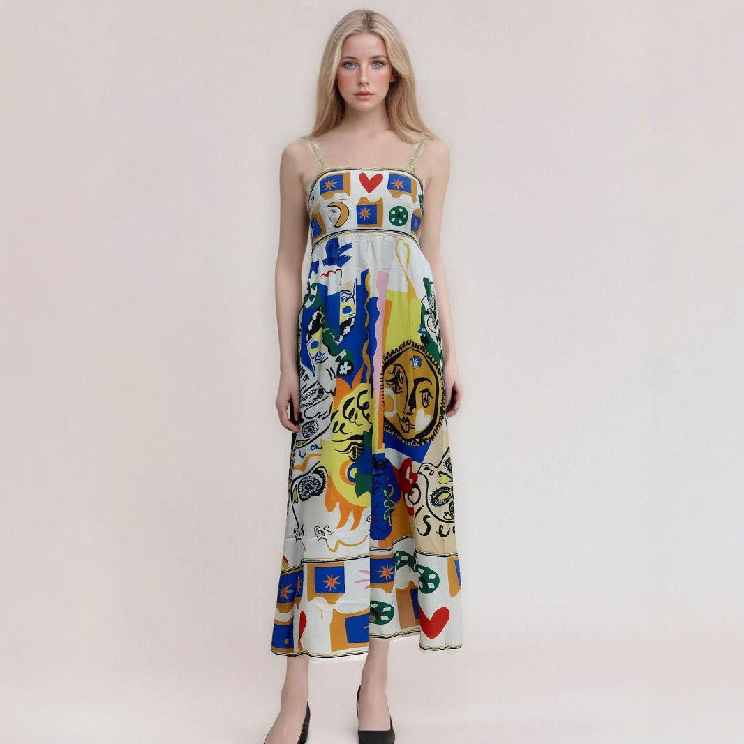 Women’s Maxi Dress – Strapless – Abstract Print – High Waist – Flowy Fit – Cotton Blend