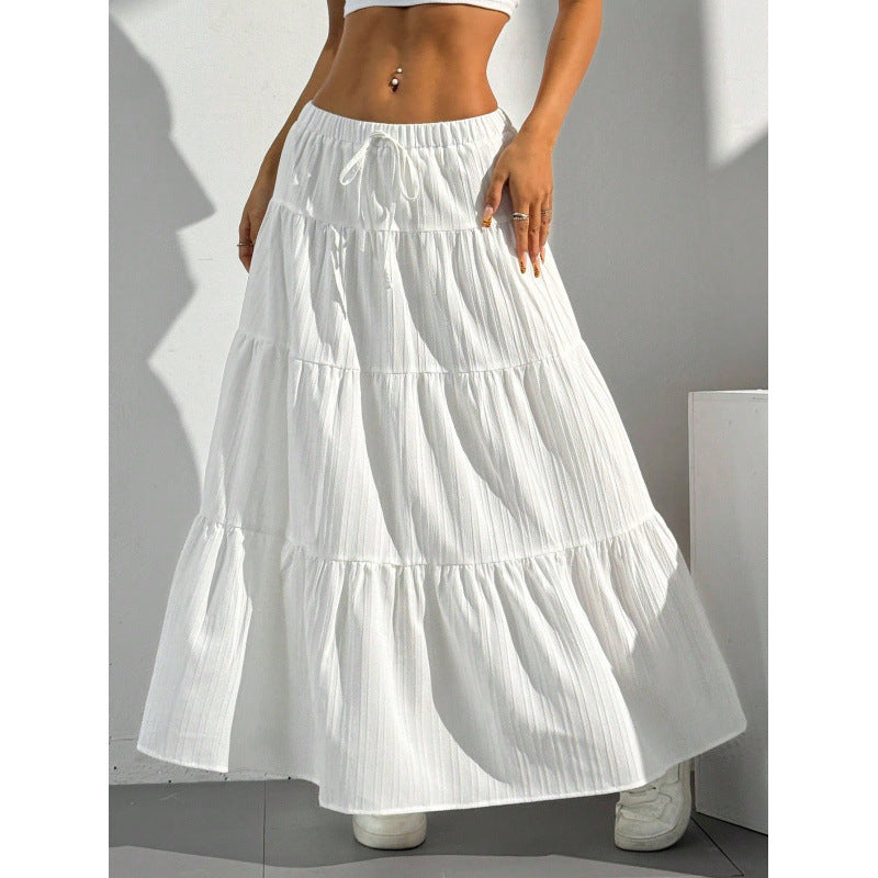Women’s Long Skirt – Cotton Blend – A-Line Fit – Tiered – Drawstring Waist