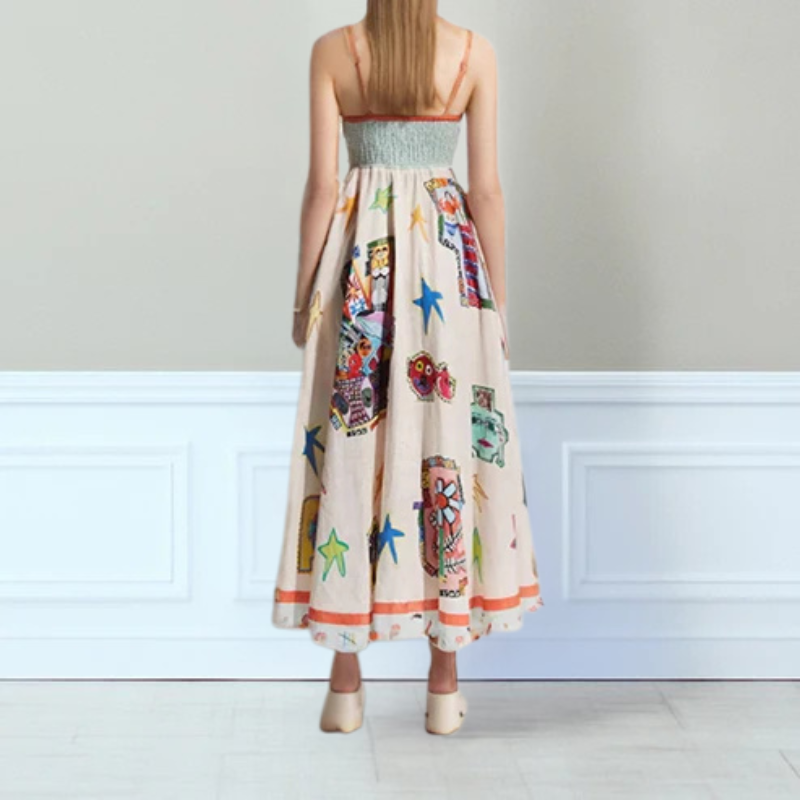 Women’s Maxi Dress – A-Line Fit – Spaghetti Straps – Lightweight Cotton – Printed Design
