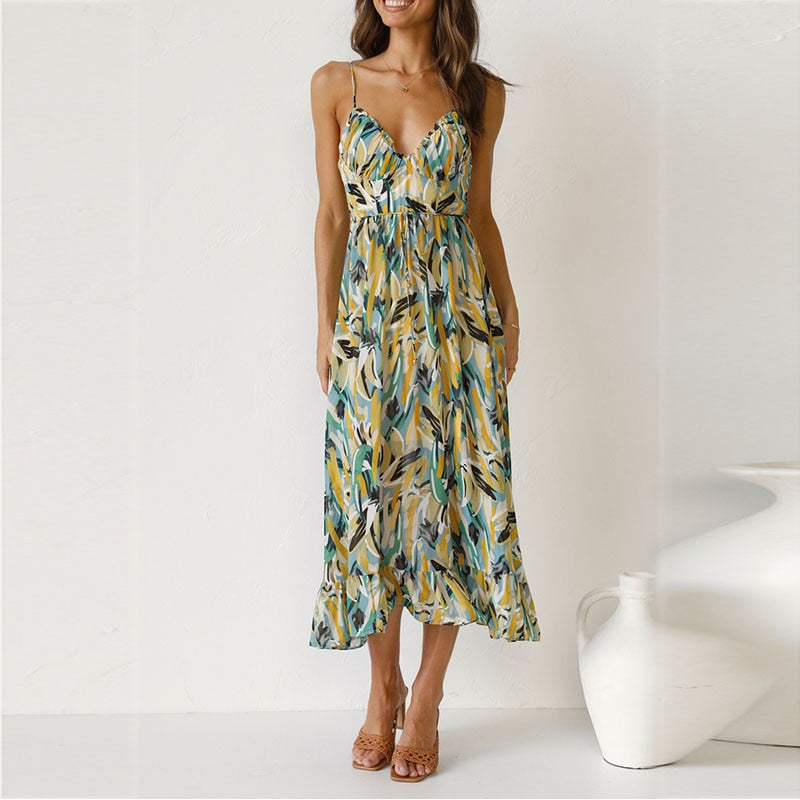 Women's Maxi Dress - Sleeveless V-Neck - Spaghetti Straps - Flowy Lightweight Fit