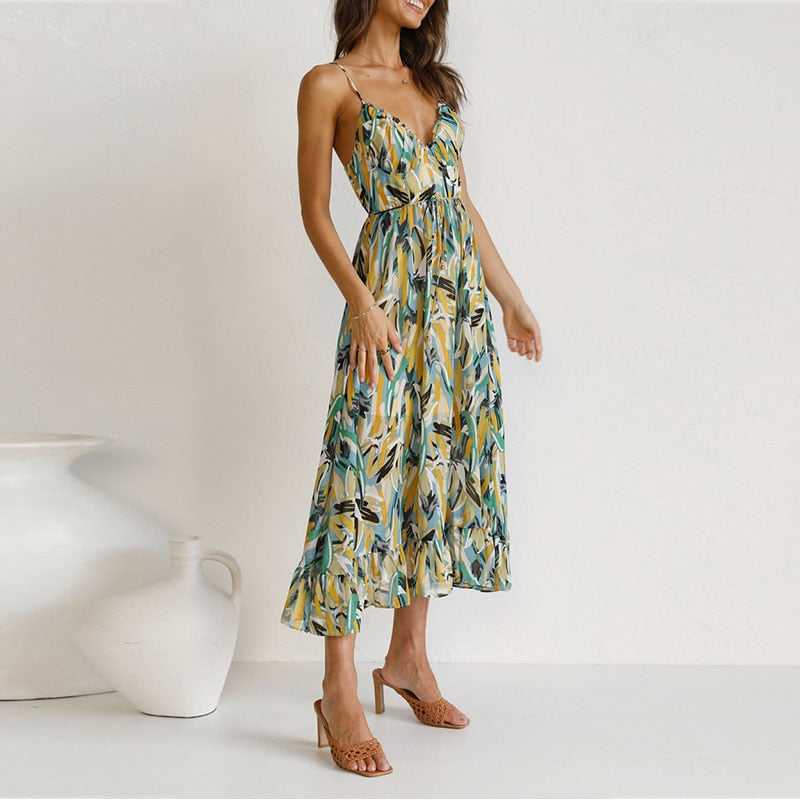 Women's Maxi Dress - Sleeveless V-Neck - Spaghetti Straps - Flowy Lightweight Fit