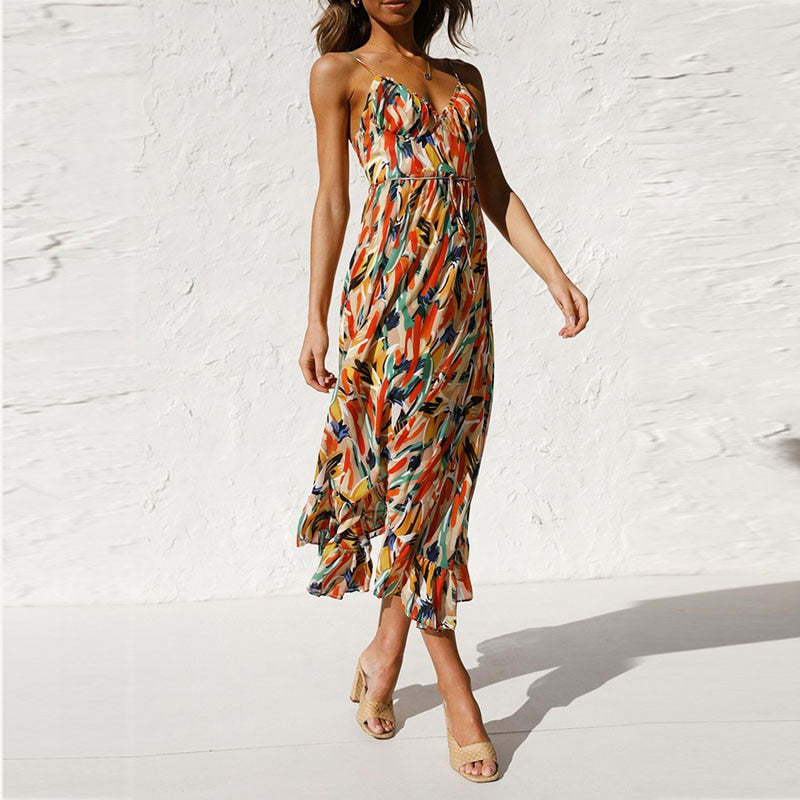 Women's Maxi Dress - Sleeveless V-Neck - Spaghetti Straps - Flowy Lightweight Fit