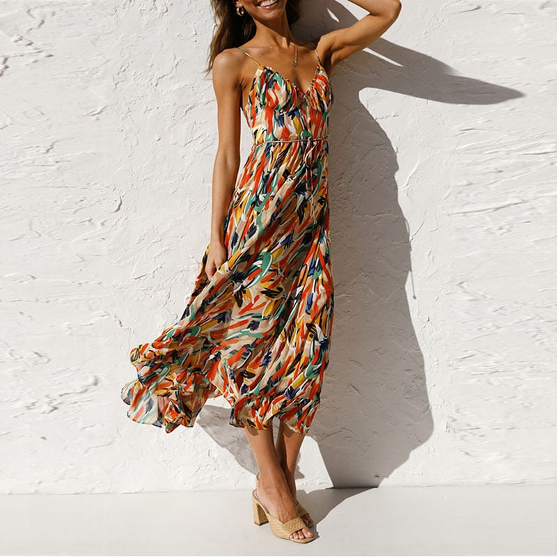 Women's Maxi Dress - Sleeveless V-Neck - Spaghetti Straps - Flowy Lightweight Fit