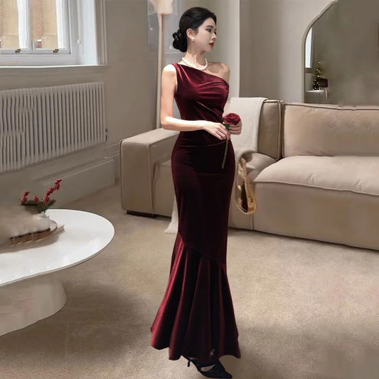 Women's Evening Gown - Velvet - Mermaid Silhouette - Formal Wear