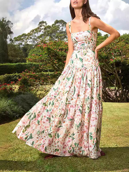 Women’s Floral Tiered Maxi Dress With Smocked Waist – Romantic Summer Style
