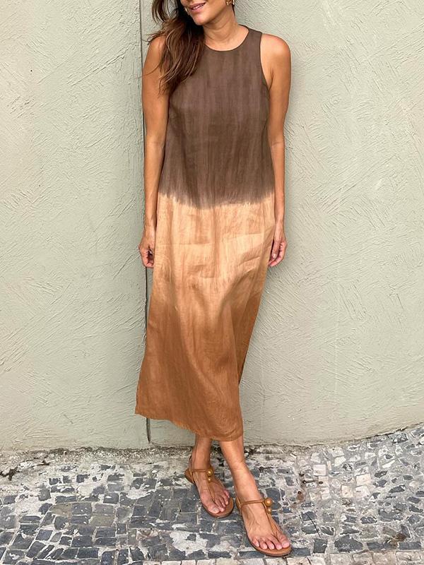 Women's Maxi Dress - Sleeveless Loose Fit - Ombre Design - Lightweight Casual Wear