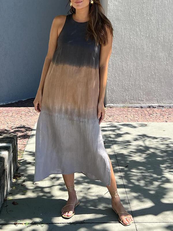 Women's Maxi Dress - Sleeveless Loose Fit - Ombre Design - Lightweight Casual Wear