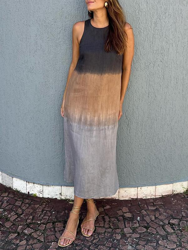 Women's Maxi Dress - Sleeveless Loose Fit - Ombre Design - Lightweight Casual Wear