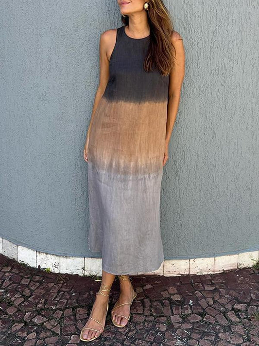 Women's Maxi Dress - Sleeveless Loose Fit - Ombre Design - Lightweight Casual Wear